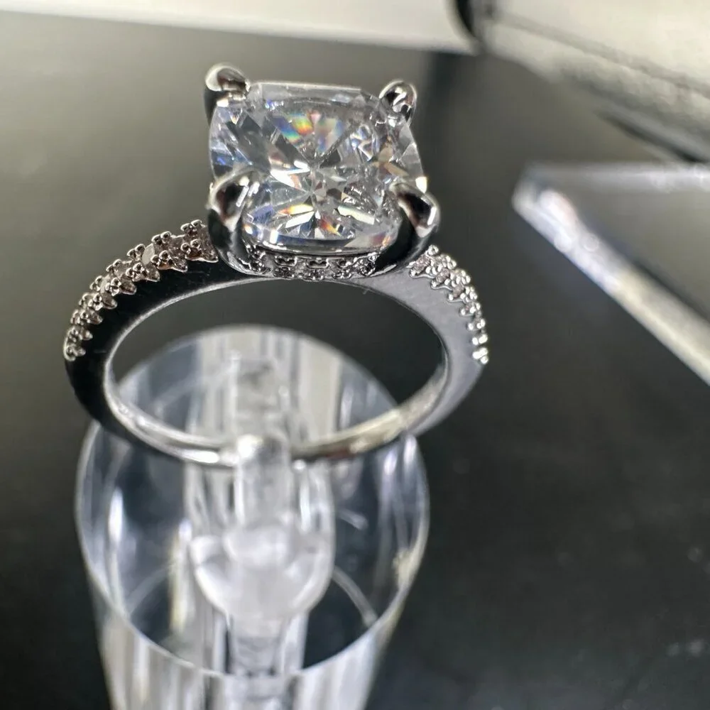 Womens Silver Plated Brass Ring Cubic Zirconia